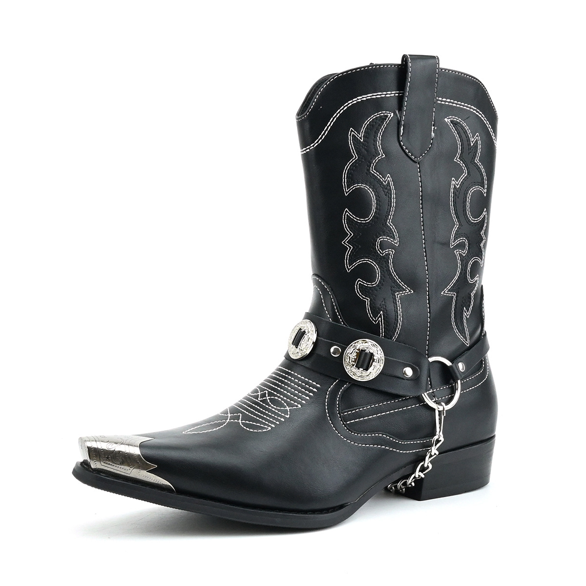 Embroidery On Leather - Herren Western-Lederstiefel mit Metallstickerei, Zwischensohle, runder