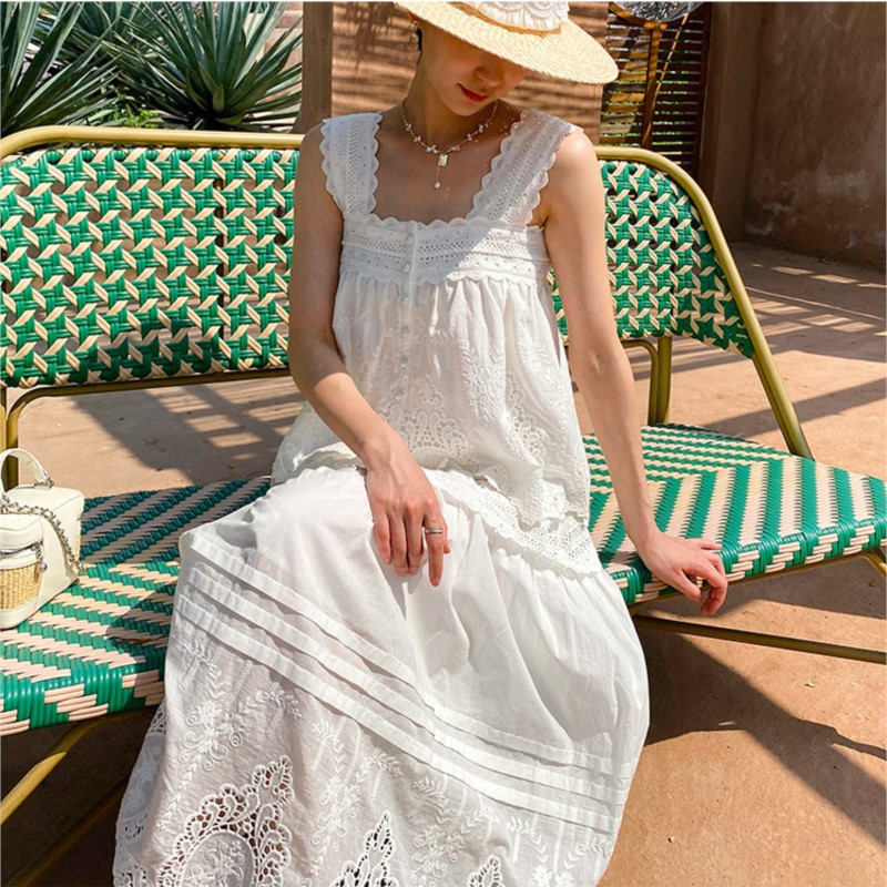 Embroidery Vest - Bohemian Weiß Square-neck Weste Top +