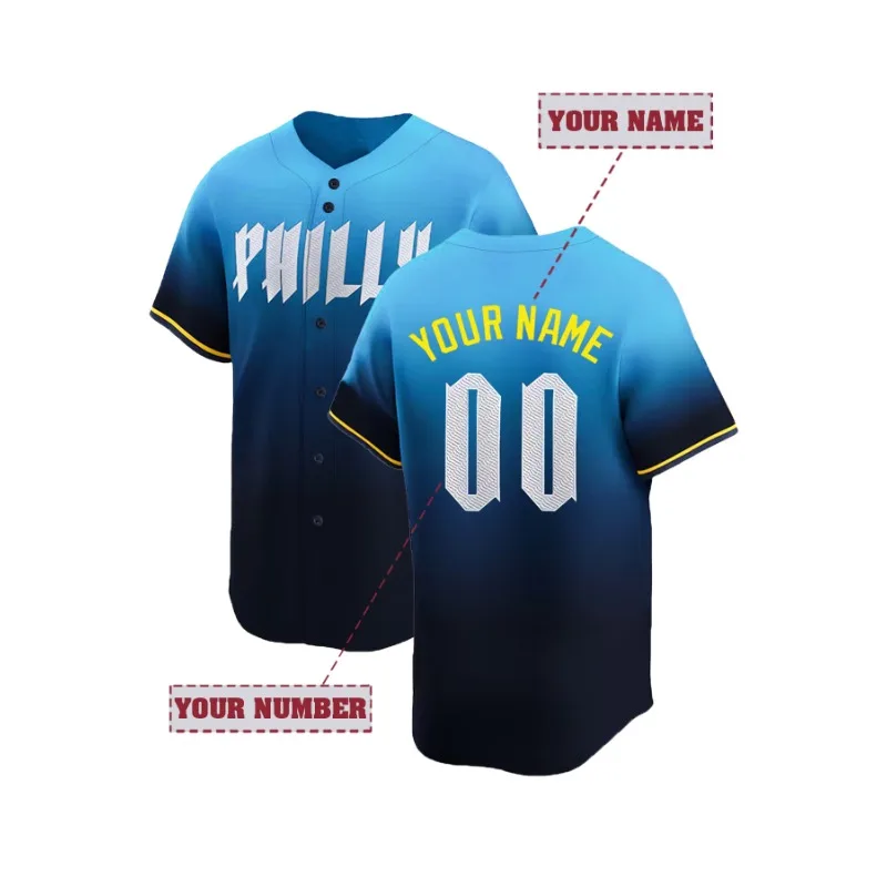 Embroidery Gradient - Personalisierter Name und Nummer Herren-Baseballtrikot mit