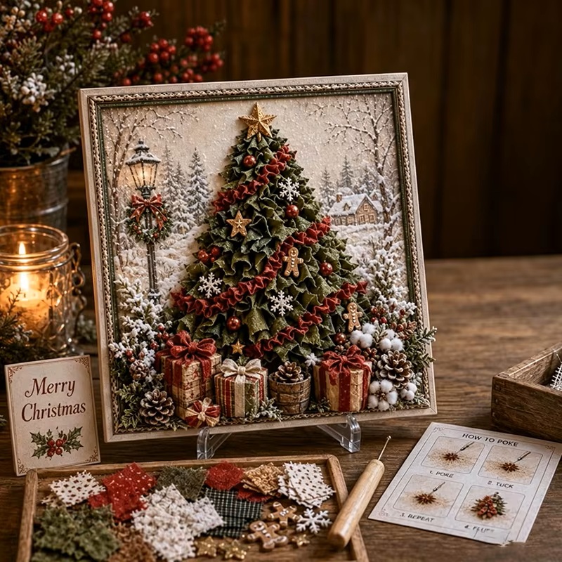 Embroidery Xmas Kits - Weihnachts-3D-Stoff-Poke-Art-Set Schneemann Weihnachtsmann Handgemachtes DIY-Stickerei-Bastelset für