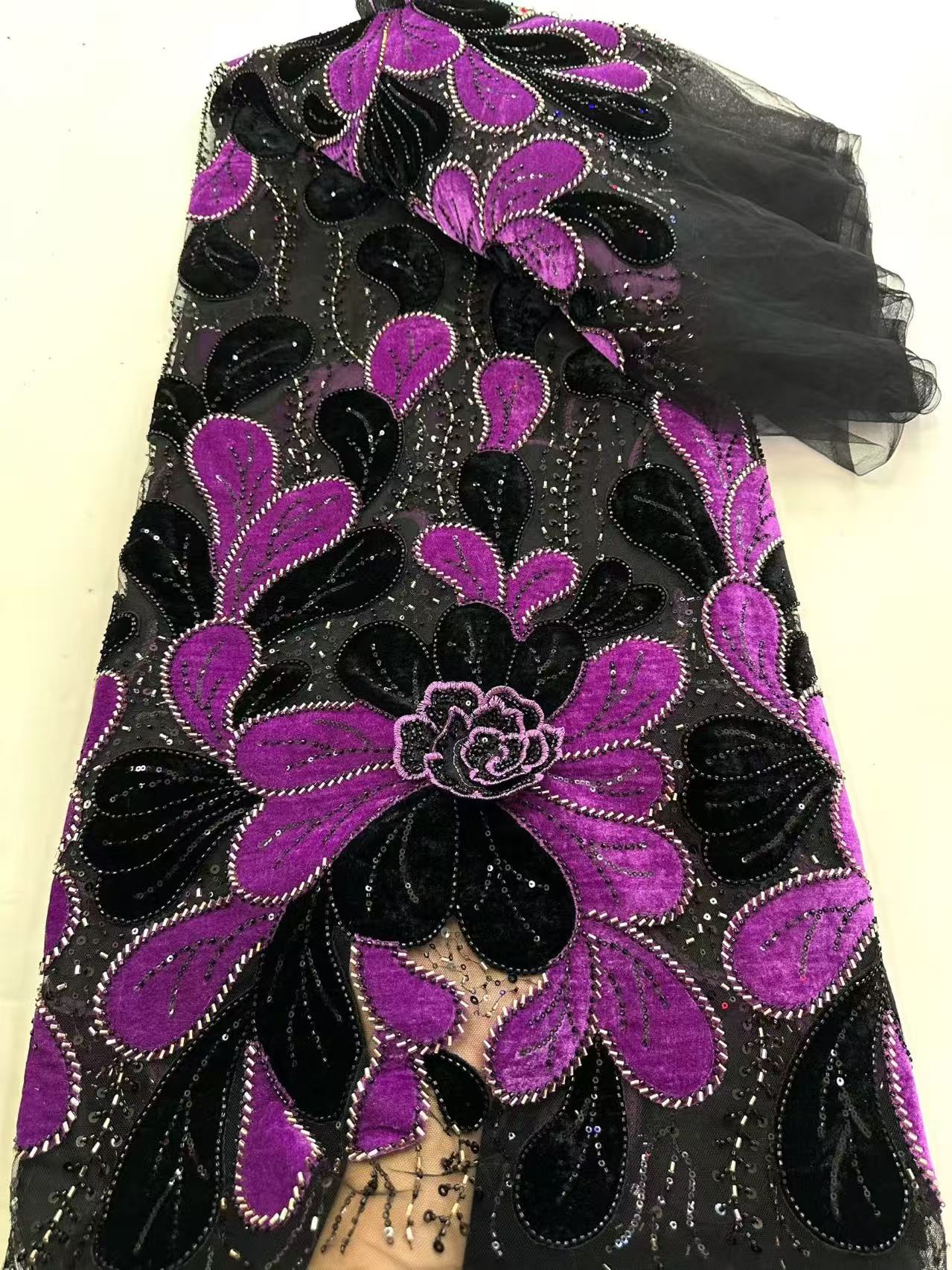 Velvet Fabric Embroidery - Neuester afrikanischer Samt-Spitzenstoff, nigerianische und französische