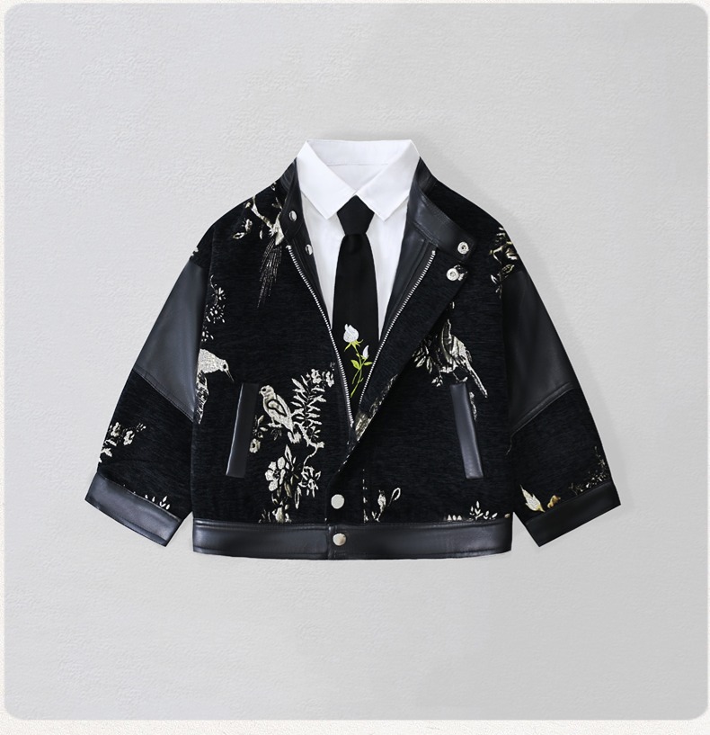 Embroidery Jacket - Gentleman Kinder Stickerei Motorrad Pu Lederjacke