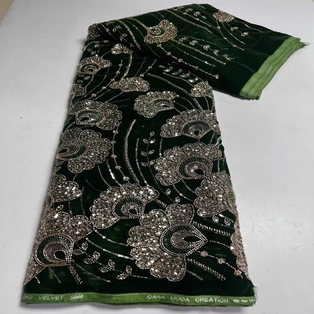 Velvet Fabric Embroidery - 5 Yard neuer Samtstoff mit Pailletten,