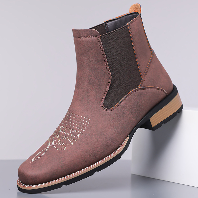 Embroidery On Leather - Luxuriöse Herren-Chelsea-Stiefel Hochwertige Casual-Lederstiefel Retro-Knöchelstiefel für