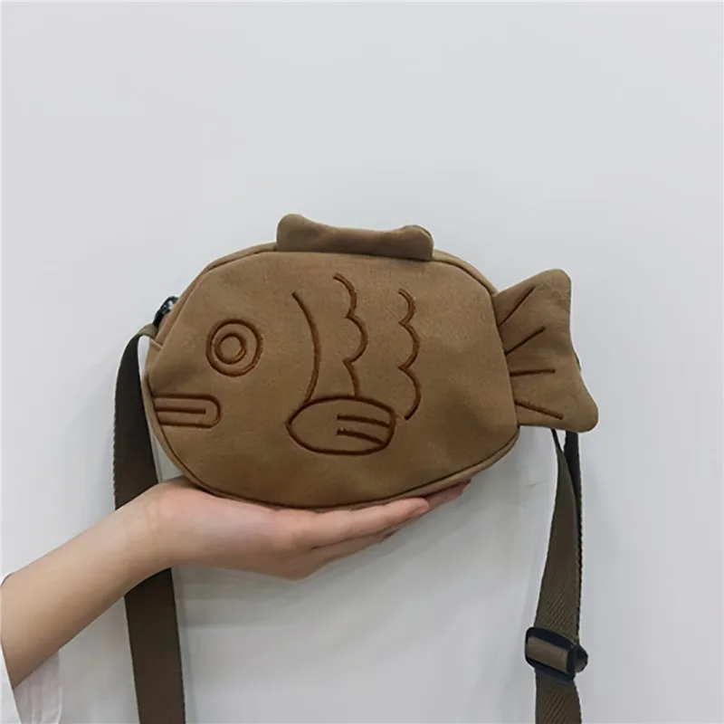 Embroidery Fish - Fischform Canvas Umhängetasche Mode Niedliche Stickerei