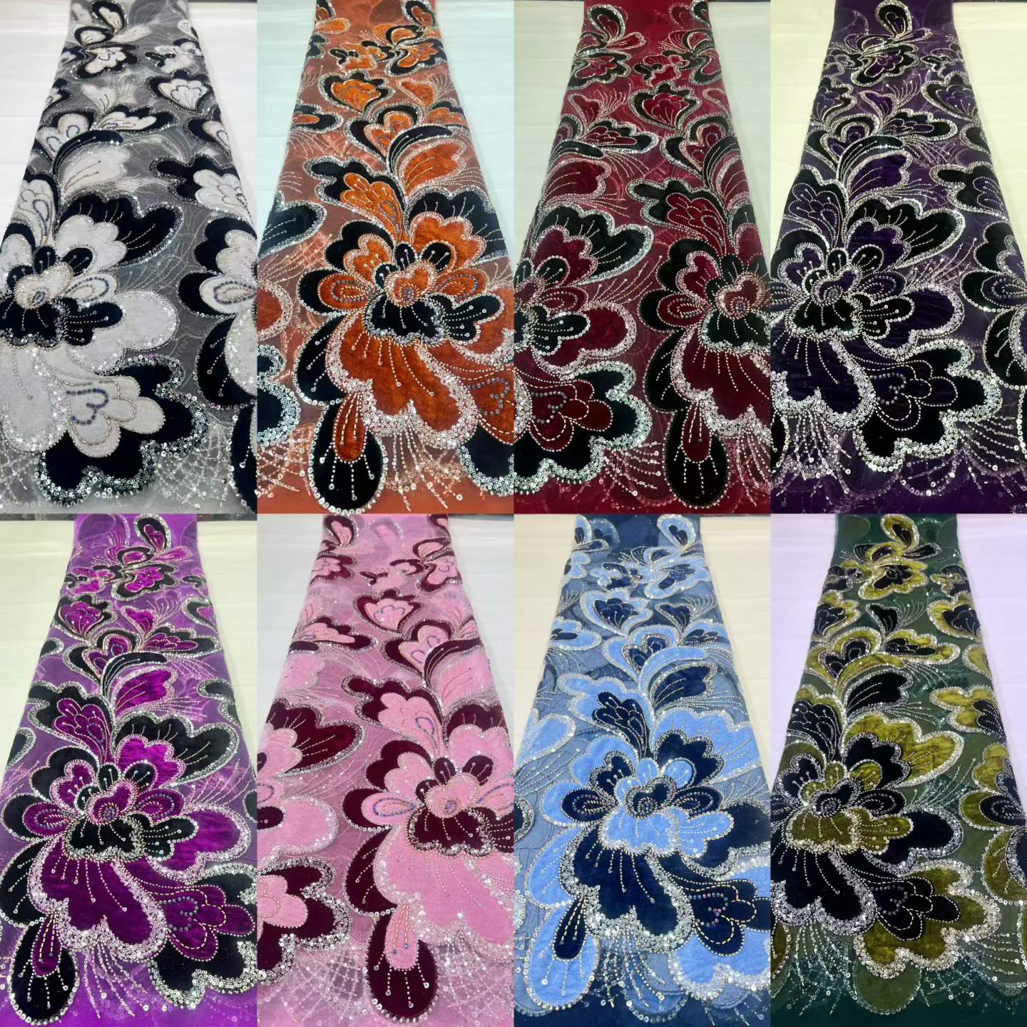2026 Luxuriöser schwarz-weißer – Velvet Fabric Embroidery Bewertung und Preis