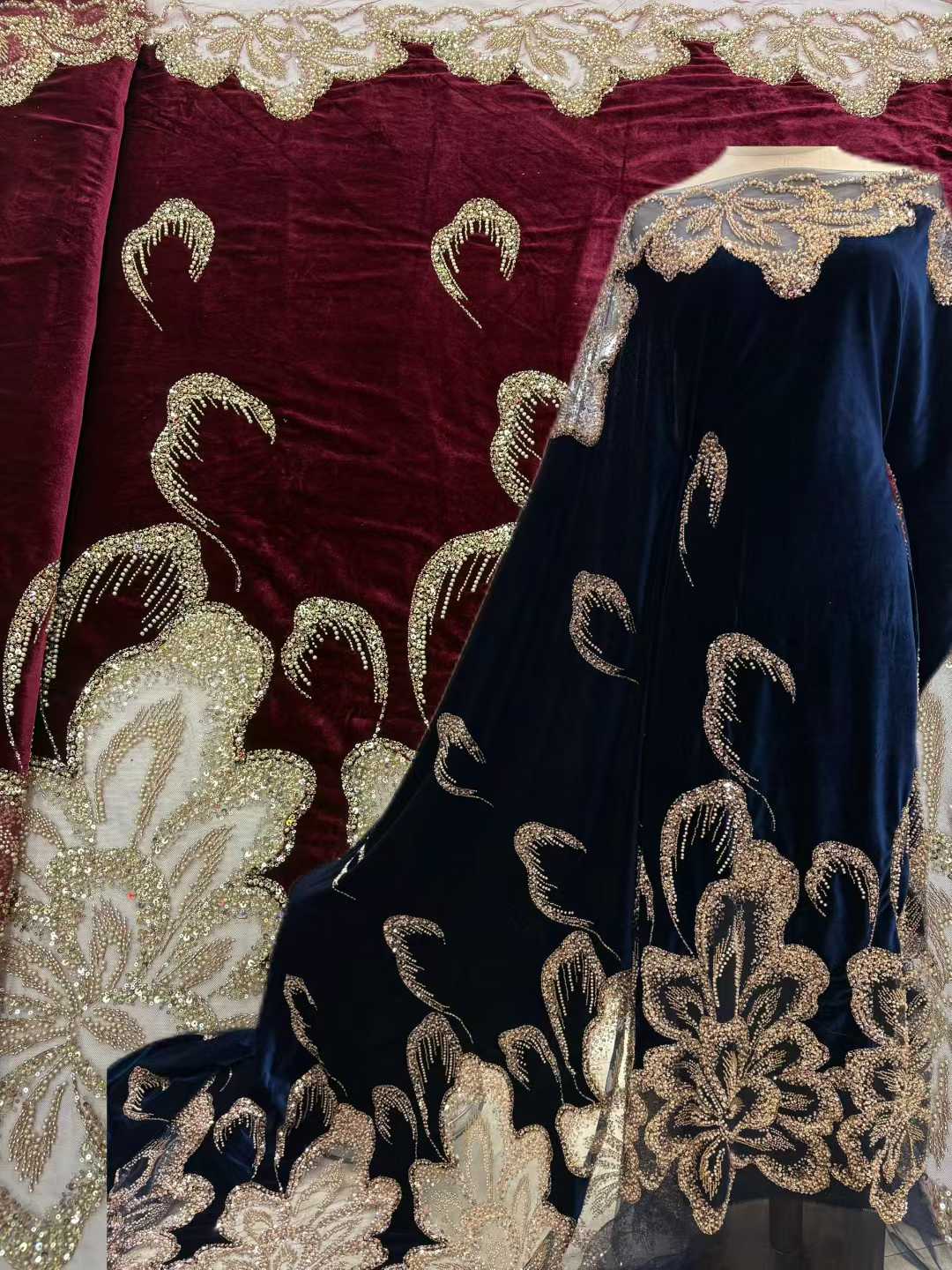 Afrikanischer Samt-Perlen-Schw – Velvet Fabric Embroidery Bewertung und Preis