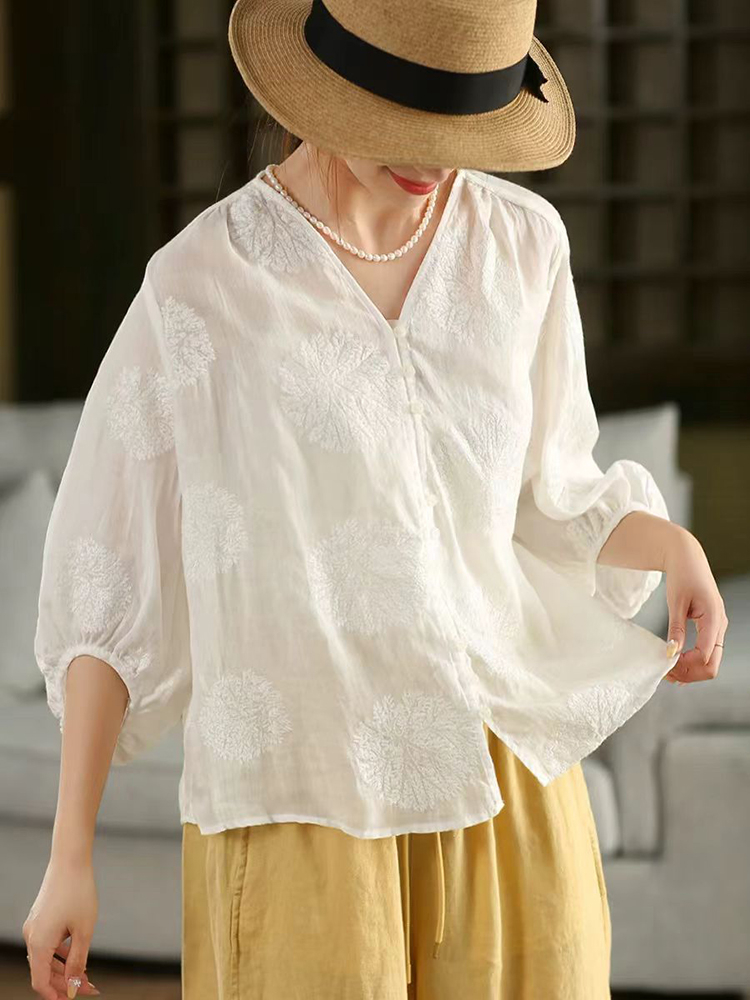 100% Ramie Frauen Casual Shirt – Embroidery Jersey Bewertung und Preis