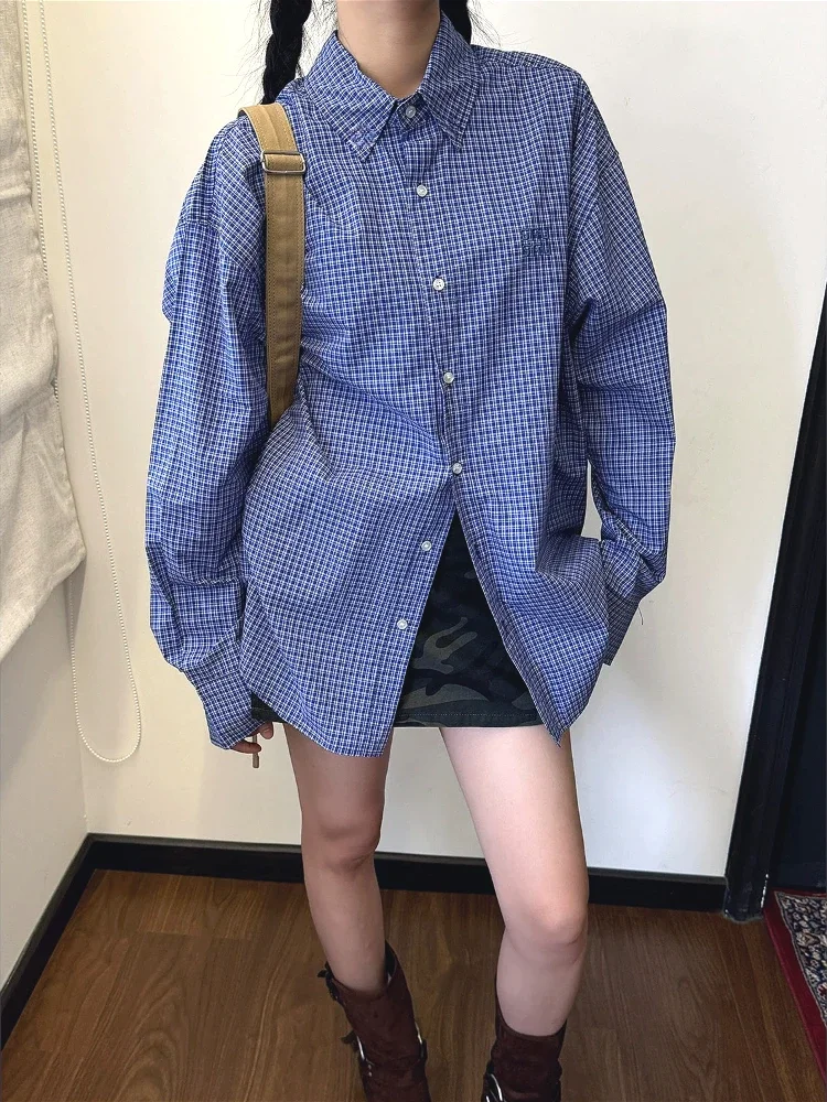 Vintage Blau Plaid Shirts für  – Embroidery Jersey Bewertung und Preis