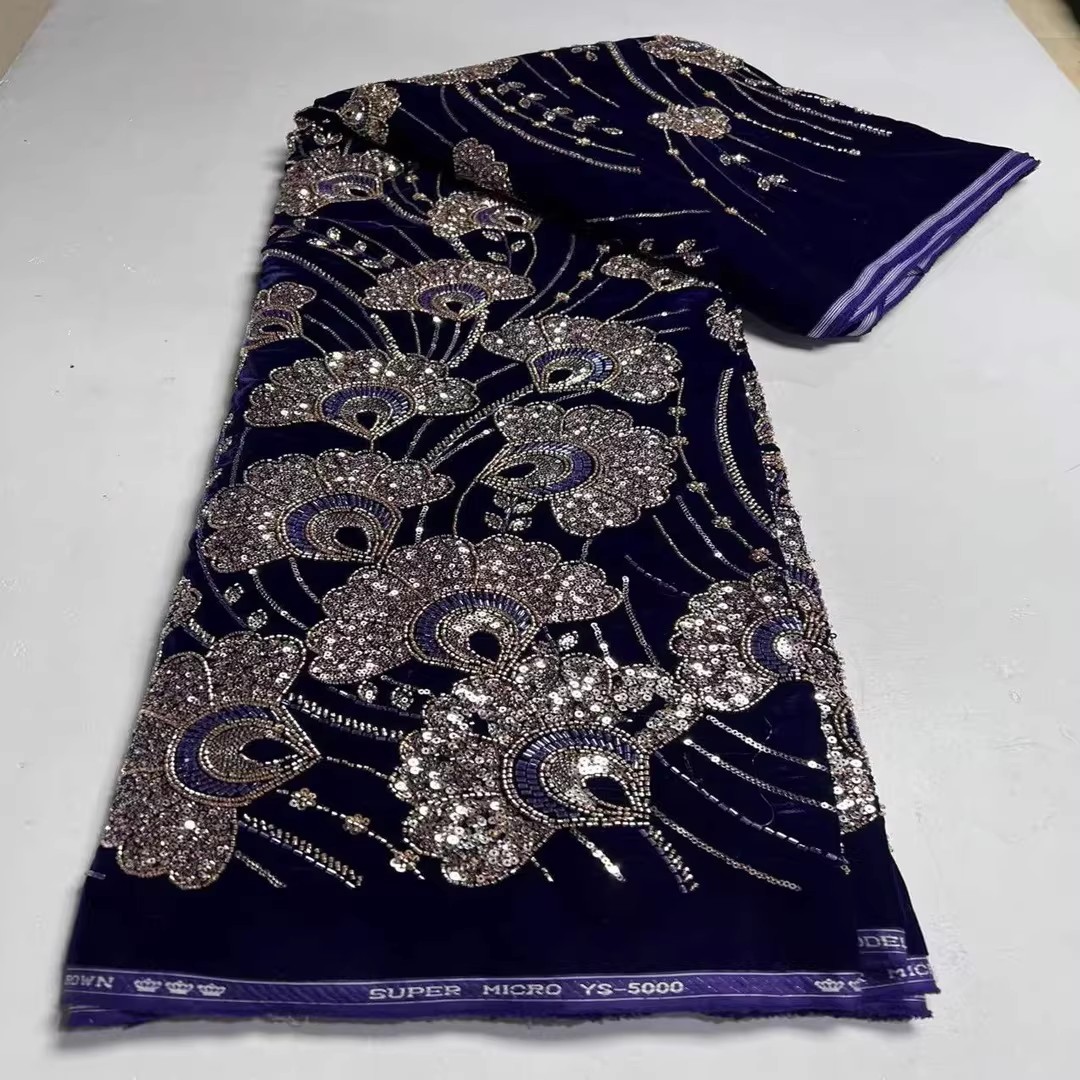 5 Yard neuer Samtstoff mit Pai – Velvet Fabric Embroidery Bewertung und Preis
